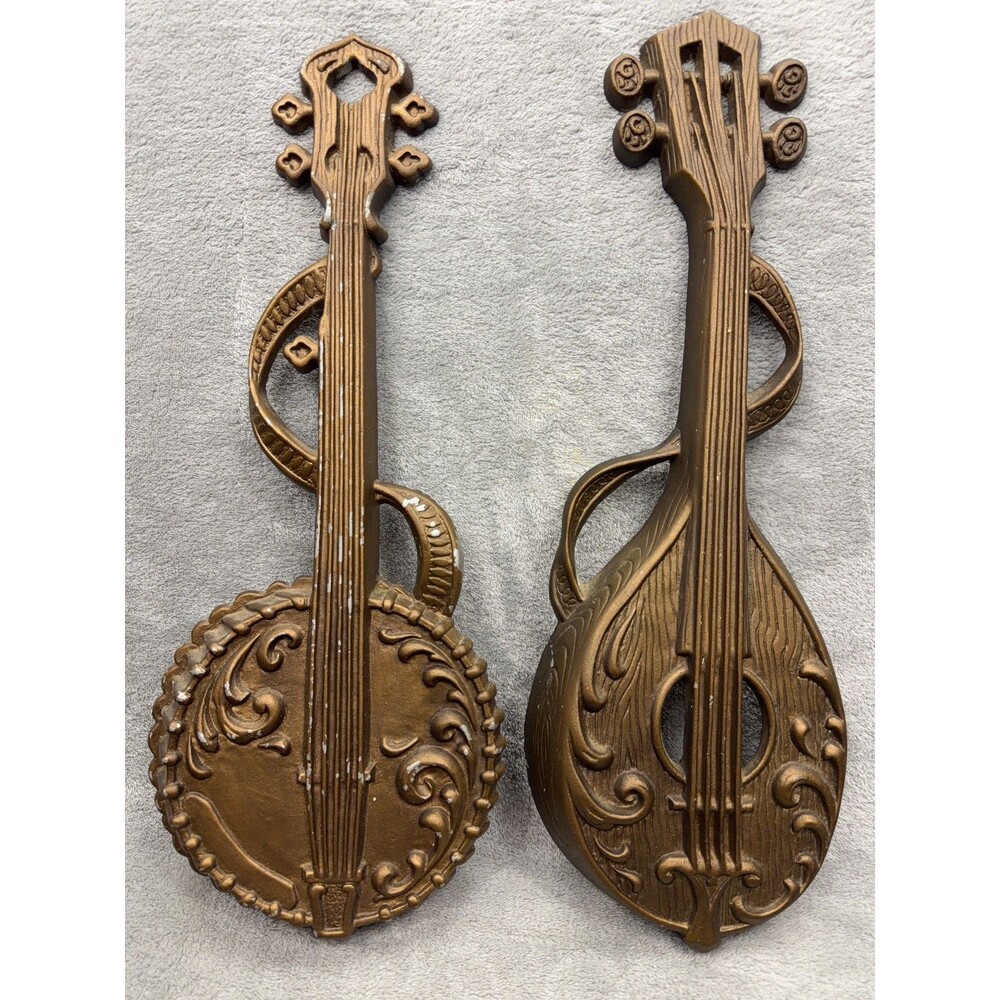 Vintage 1976 Sexton USA Wall Decor Gold Banjo Mandolin Country Music Instruments